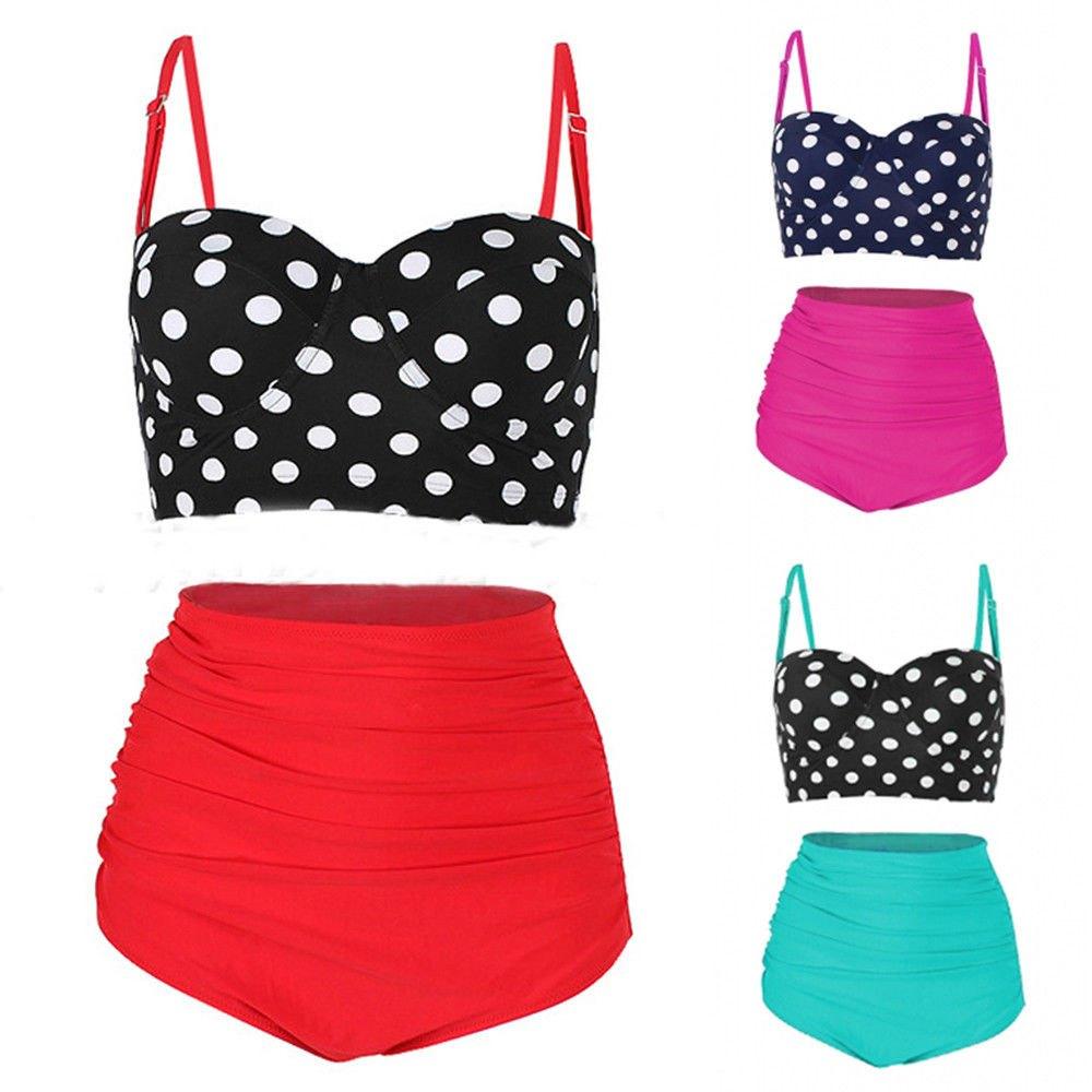 Rode roze groene zwarte stippen bikini retro vintage push up, Verzenden, Nieuw, Overige kleuren, Bikini