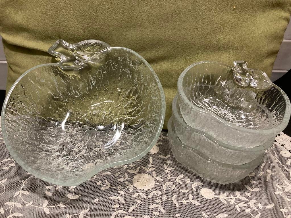 Vintage set glazen appelschaaltjes (270224), Glas of Glazen, Gebruikt, Ophalen of Verzenden, Glas