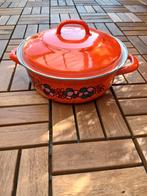 Vintage Brabantia pan oranje met bloemmotief, Ophalen of Verzenden, Gebruikt, Overige materialen, Koekenpan of Braadpan