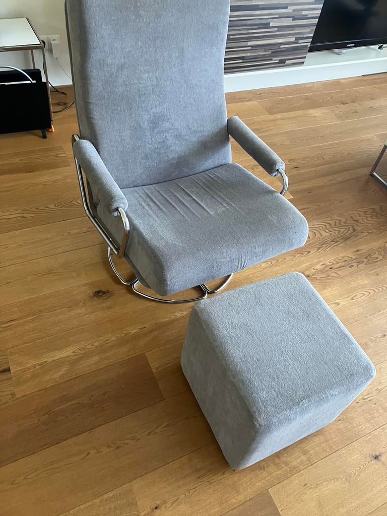 Jan de bouvrie Gelderland vintage stoel met hocker, Ophalen, Gebruikt, 75 tot 100 cm, Stof