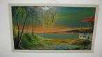 vintage schilderij Indonesisch Riviergezicht 69x40cm, Ophalen