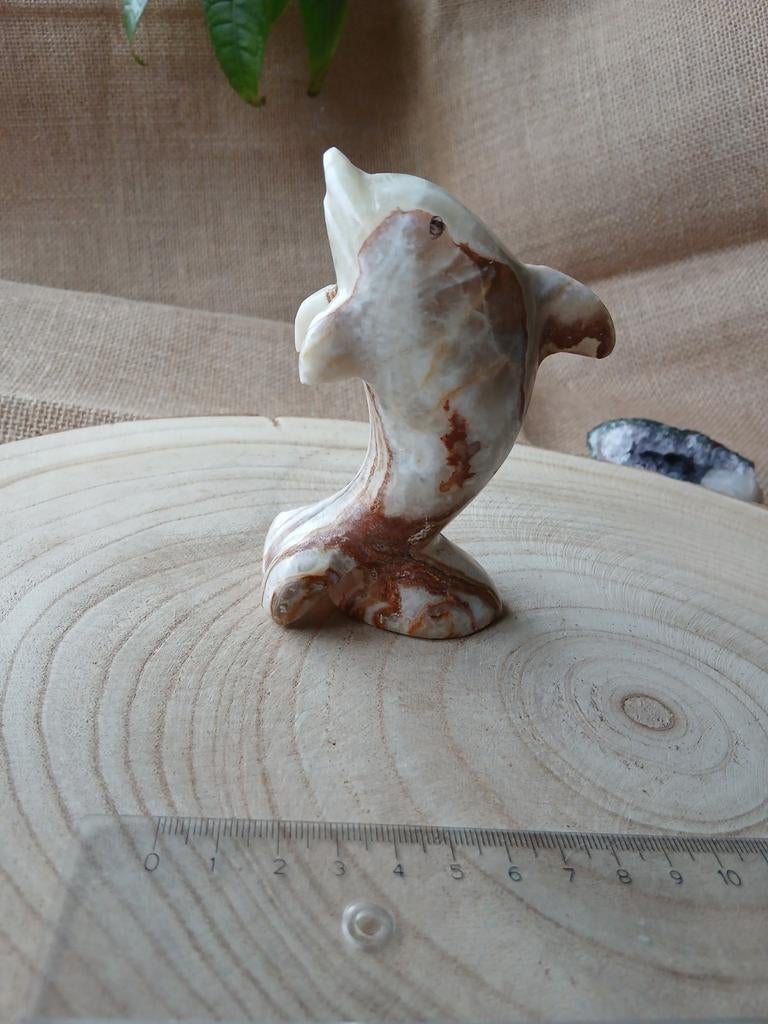 Onyx Marmer Dolfijn Beeld, Tuin en Terras, Tuinbeelden, Ophalen of Verzenden, Zo goed als nieuw, Steen, Dierenbeeld