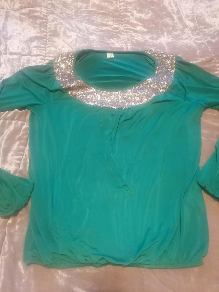 By-Bar goene top met pailletten - Maat M, Kleding | Dames, Blouses en Tunieken, Zo goed als nieuw, Maat 38/40 (M), Groen, Verzenden