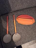 🥄🥫 Vintage oranje gevlamde oranje Emaille + bonensnijder, Antiek en Kunst, Antiek | Emaille, Ophalen of Verzenden