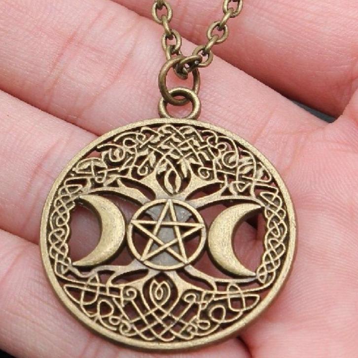 Pagan / Wicca Triple Moon Goddess ketting, Sieraden, Tassen en Uiterlijk, Kettingen, Nieuw, Overige materialen, Zilver, Met hanger