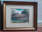 Boerderij - pastel krijttekening inclusief lijst, Antiek en Kunst, Ophalen