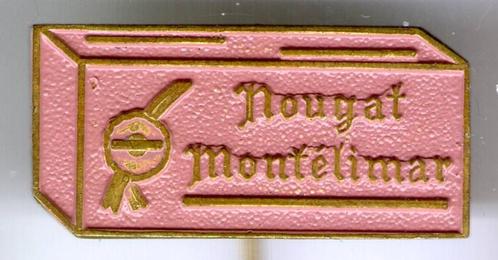 Nogat Montélimar roze op koper kermis speldje ( W_532 ), Verzamelen, Speldjes, Pins en Buttons, Nieuw, Speldje of Pin, Merk, Verzenden