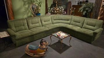 Prachtige groene vintage modulaire 6 elementenbank beschikbaar voor biedingen