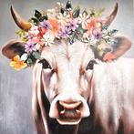 3D Schilderij | Koe & Bloemen | 80x80 | Peinted, Antiek en Kunst, Ophalen of Verzenden
