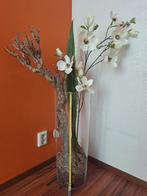 Grote glazen vaas met kunstbloemen, Ophalen, Zo goed als nieuw