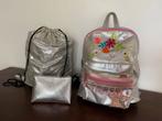 Shoesme rugzak zilver met pompons incl gymtas en toilettasje, Ophalen of Verzenden, Gebruikt, 25 tot 40 cm, 30 tot 45 cm