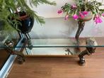Glazen salontafel met messing poten & spiegelplateau, Antiek en Kunst, Antiek | Meubels | Tafels, Ophalen of Verzenden