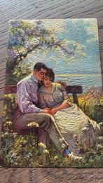 Romantiek. Koppel op bankje. Landelijk. Penseelstreken., Ophalen of Verzenden, Ongelopen