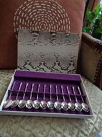 12 Verzilverde Lepeltjes Bokkepoot in Doos ** Mimosa **, Antiek en Kunst, Antiek | Bestek, Ophalen of Verzenden