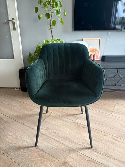 Groene Velvet Stoel (1x) - Zo Goed Als Nieuw, Huis en Inrichting, Stoelen, Zo goed als nieuw, Eén, Metaal, Overige kleuren, Ophalen