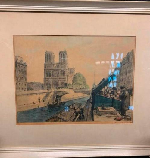 Aquarel leuke aquarel Norte-Dame Frankrijk Paris jaren 20., Antiek en Kunst, Kunst | Schilderijen | Klassiek, Ophalen of Verzenden
