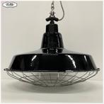 Hippe industriële hanglamp - zwart emaille - met ketting, Huis en Inrichting, Lampen | Hanglampen, Gebruikt, Ophalen of Verzenden