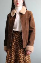 Vintage suède lammy blazer jack met rits XS S, Bruin, Ophalen of Verzenden, Zo goed als nieuw, Vintage