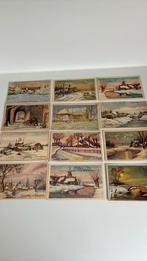 12 oude kaarten Gelukkig nieuwjaar. Landelijk,sneeuw,zon, Ophalen of Verzenden, 1940 tot 1960, Gelopen, Feest(dag)