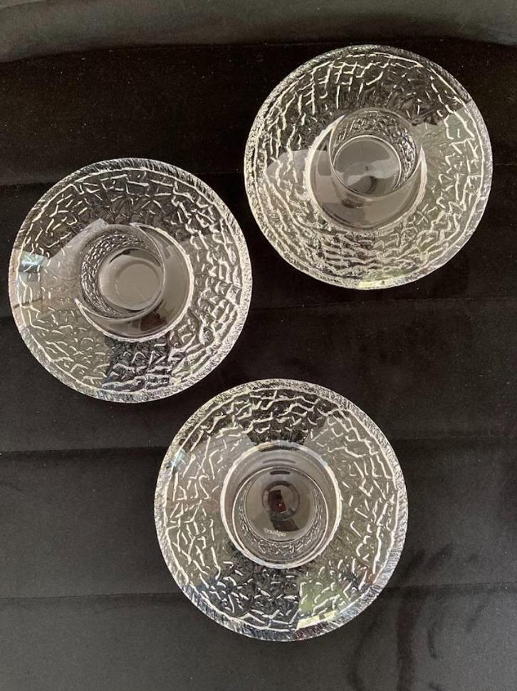3x Orrefors waxinelichthouder Discus-Design Lars Hellsten, Antiek en Kunst, Kunst | Designobjecten, Ophalen of Verzenden