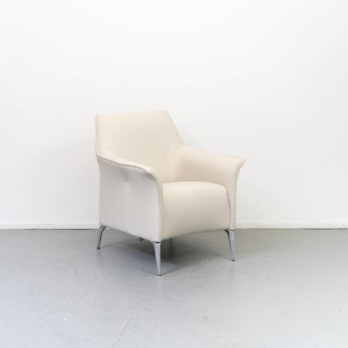 2x Leolux Mayuro Fauteuil Wit Leer - Chroom, Huis en Inrichting, Fauteuils, Zo goed als nieuw, Leer, Metaal, 50 tot 75 cm, Minder dan 75 cm