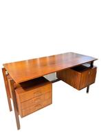 Vintage bureau, teak - zwevend blad - 50/60s - Scandinavisch, Gebruikt, Ophalen, Bureau
