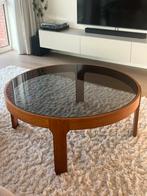 Teak salontafel - rookglas vintage design, Huis en Inrichting, Tafels | Salontafels, Ophalen, 100 tot 150 cm, Rond, 50 tot 100 cm