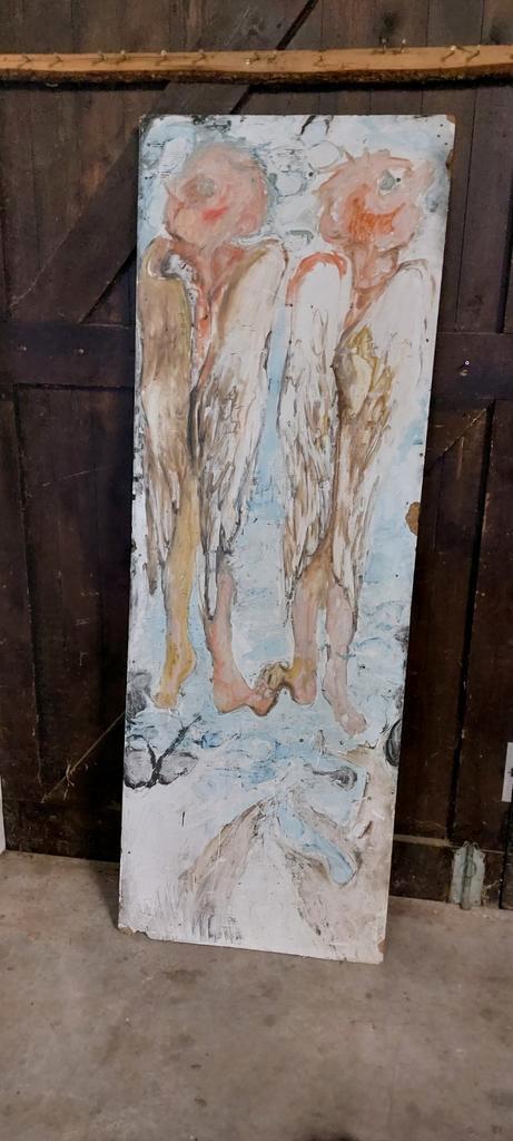 Oud schilderij van engelen, afkomstig uit kerk, Antiek en Kunst, Kunst | Schilderijen | Abstract, Ophalen