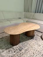 Travertin salontafel met mango hout, Huis en Inrichting, Tafels | Salontafels, Ophalen, 100 tot 150 cm, Rond, 50 tot 100 cm