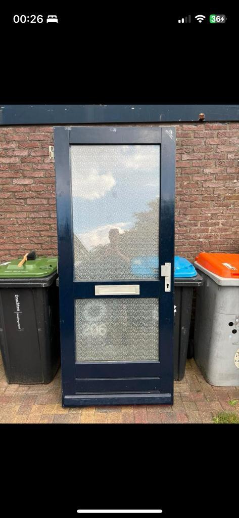 Voordeur met glas en brievenbus, Doe-het-zelf en Verbouw, Deuren en Horren, Gebruikt, Buitendeur, 200 tot 215 cm, 80 tot 100 cm