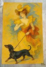 Dame met Dachshund Teckel Kunst Art Poster Affiche, Verzenden, Nieuw, Rechthoekig Staand