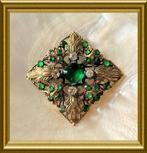 Grote oude groene strass broche, Ophalen of Verzenden, Overige materialen, Broche