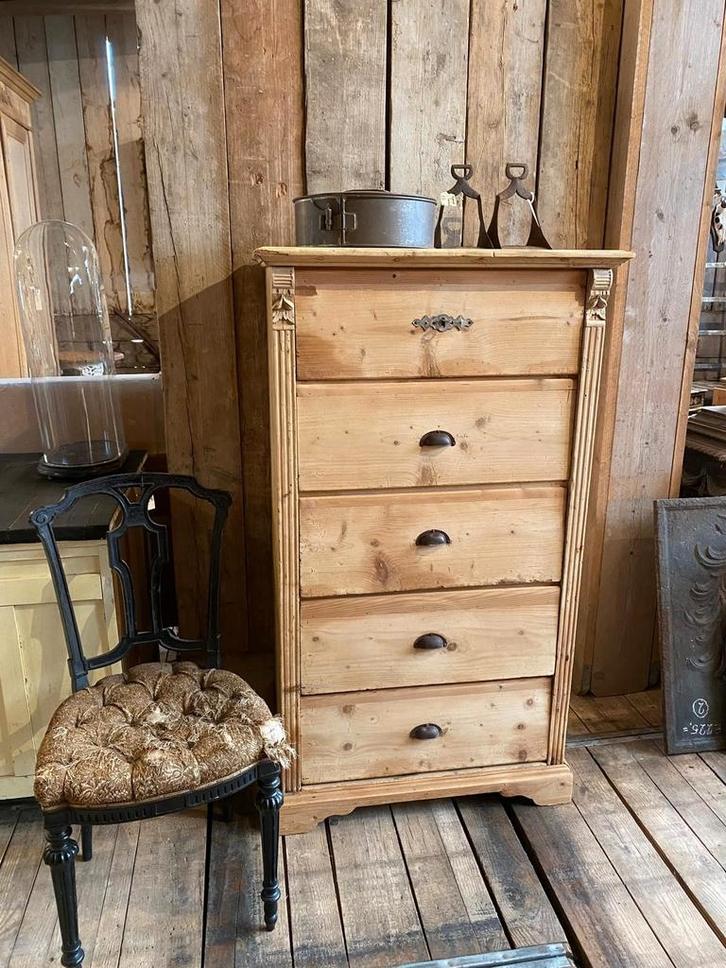 Landelijke smalle kast oud grenen ladekast, Antiek en Kunst, Antiek | Meubels | Kasten, Ophalen