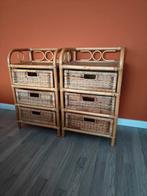 2 vintage rotan ladekastjes nachtkastjes manou, Ophalen, Gebruikt, 1 of 2 laden, 50 tot 100 cm