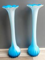 2 Vintage vazen vaas Solifleur bloem kobaltblauw wit 40 cm, Blauw, Aardewerk of Porselein, Ophalen of Verzenden, Zo goed als nieuw