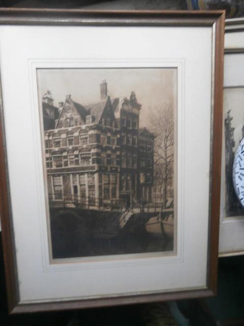 PRINSENGRACHT Amsterdam, Ets van Dirk Harting, Antiek en Kunst, Kunst | Etsen en Gravures, Ophalen