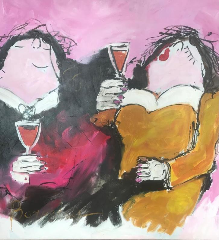 Groot Acryl Schilderij - Proost!, Antiek en Kunst, Kunst | Schilderijen | Klassiek, Ophalen