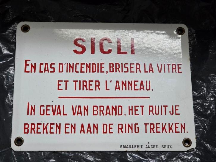 Emaille bord SICLI - Brandinstructies, Antiek en Kunst, Antiek | Emaille, Ophalen of Verzenden