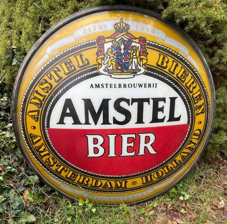 groot rond reclame bord van Amstel Bier uit een lichtbak., Verzamelen, Merken en Reclamevoorwerpen, Zo goed als nieuw, Reclamebord