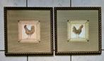 Twee unieke schilderijen, hanen met luipaard en tijgerprint, Minder dan 50 cm, Ophalen of Verzenden, Zo goed als nieuw, Minder dan 50 cm