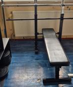 halterbank, 2 stangen, incl. kast met schijven, alle foto's, Ophalen, Gebruikt, Benen, Krachtstation
