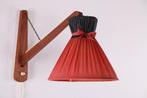 Deense wandlamp teak met stoffenkap, Ophalen of Verzenden, Gebruikt, Hout, Scandonavie
