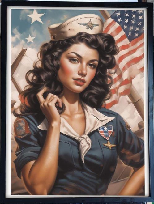 [Poster in Frame] Sexy Leger Marine USA WW2 Pin up Girl, Verzamelen, Militaria | Tweede Wereldoorlog, Marine, Verzenden