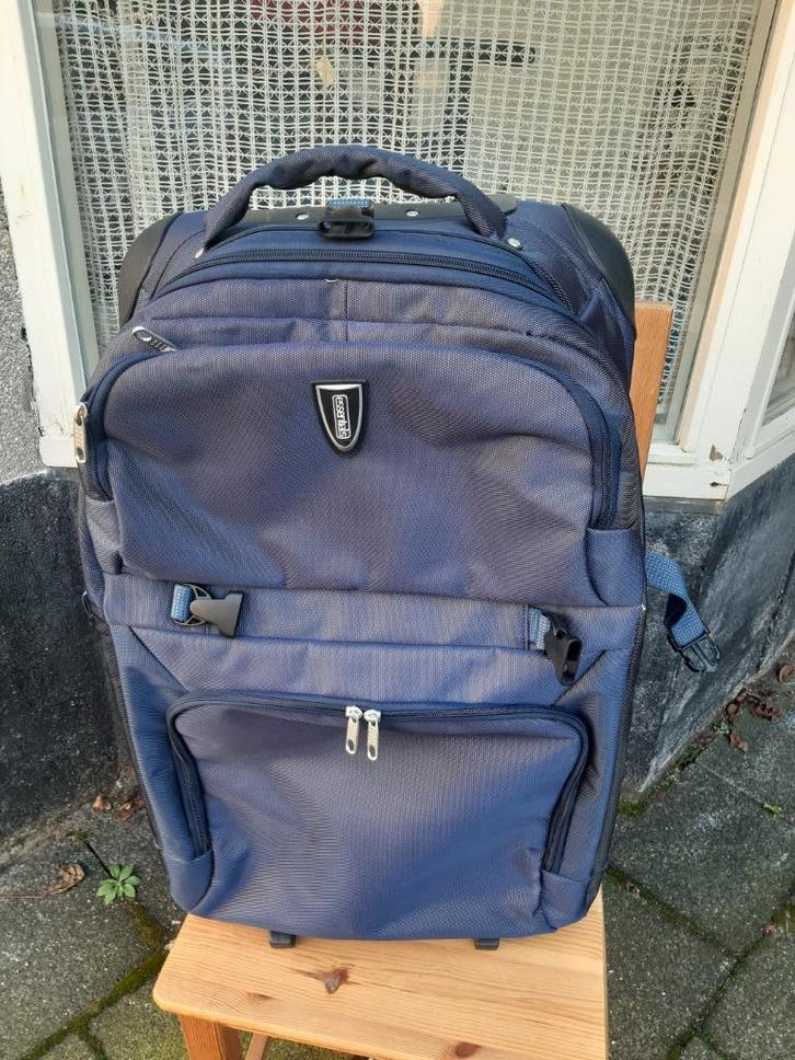 Essentials Koffer, blauw, trolley., Sieraden, Tassen en Uiterlijk, Koffers, Hard kunststof, Uitschuifbare handgreep, Wieltjes