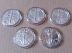 5x 1oz Amerikaanse Silver Eagles van 2008 tot en met 2012, Ophalen of Verzenden, Zilver