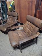 vintage Deens design verstelbare leder fauteuils, Gebruikt, Stof, Ophalen