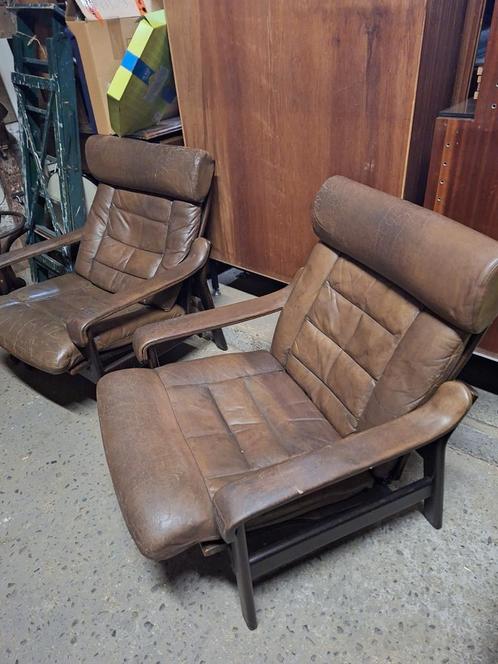 vintage Deens design verstelbare leder fauteuils, Huis en Inrichting, Fauteuils, Gebruikt, Stof, Ophalen