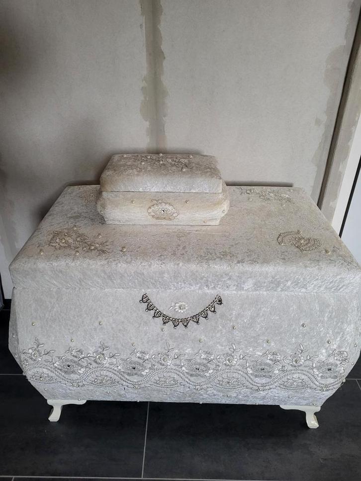 Vintage Opbergkist met Sieradendoos (Ceyiz Sandik), Huis en Inrichting, Woonaccessoires | Kisten, Gebruikt, Minder dan 50 cm, Minder dan 50 cm