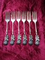 Verzilverde vorken met roos motief - 6 stuks, Antiek en Kunst, Antiek | Bestek, Ophalen of Verzenden