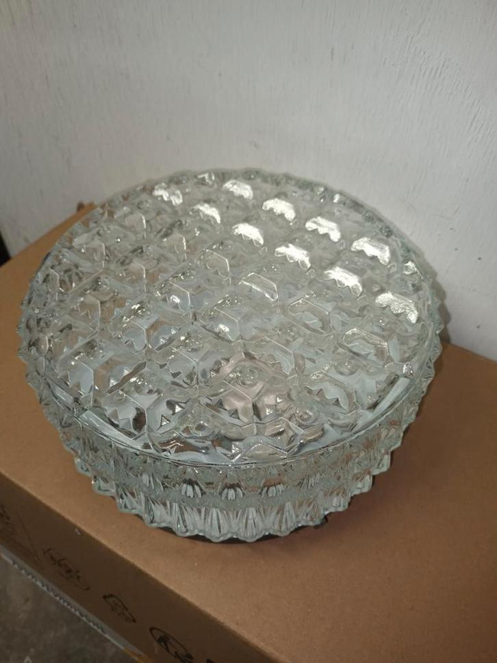 Oude Plafonnière - Oldschool Design, Huis en Inrichting, Lampen | Plafondlampen, Gebruikt, Glas, Ophalen of Verzenden